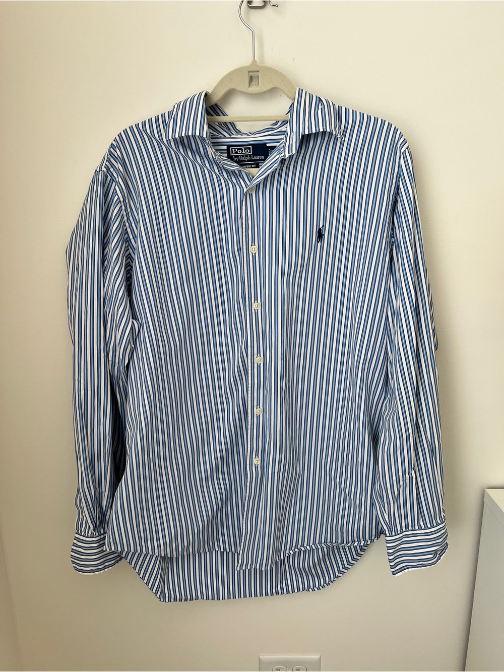 Polo by Ralph Lauren Blue & White Stripe Men's Dress Shirt size L Classic Fit